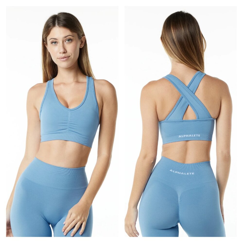 Alphalete Amplify Bra Blue Seamless Longline size S